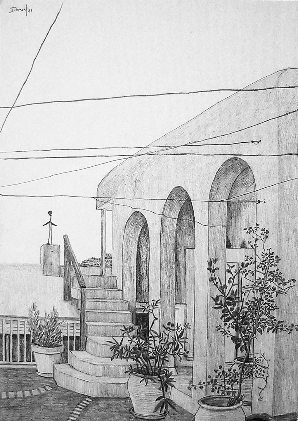 Terraza con macetas y tendedero