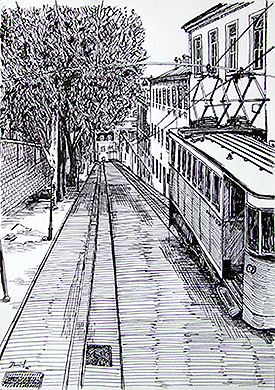 Calle de Lisboa con tranvía