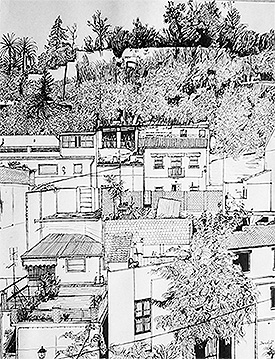 Casas y patios en la Alhambra
