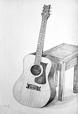 Guitarra con banqueta