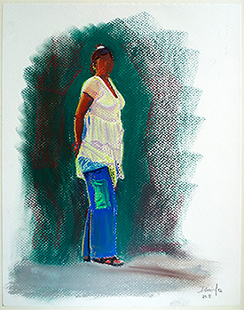 Retrato con pantalón azul