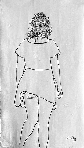 Figure from the back with collected hair