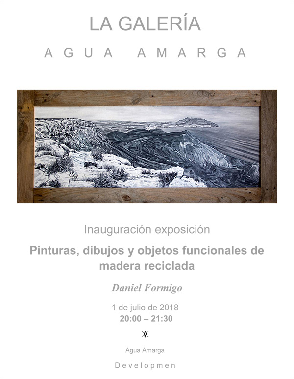 Exhibition in Agua Amarga Gallery of paintings, drawings, and functional objects from recycled wood